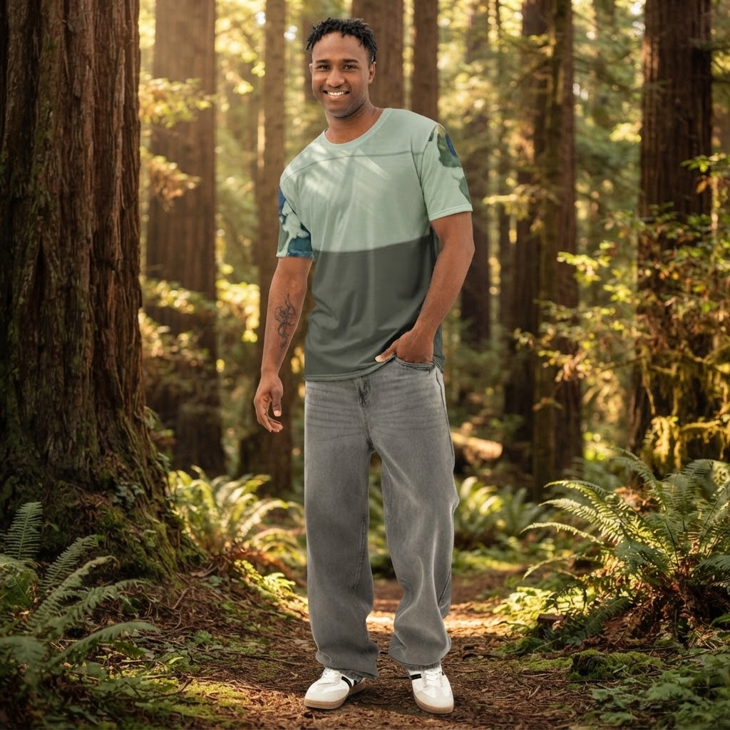 KimiChé Sage Storm Tee - forest lifestyle shot